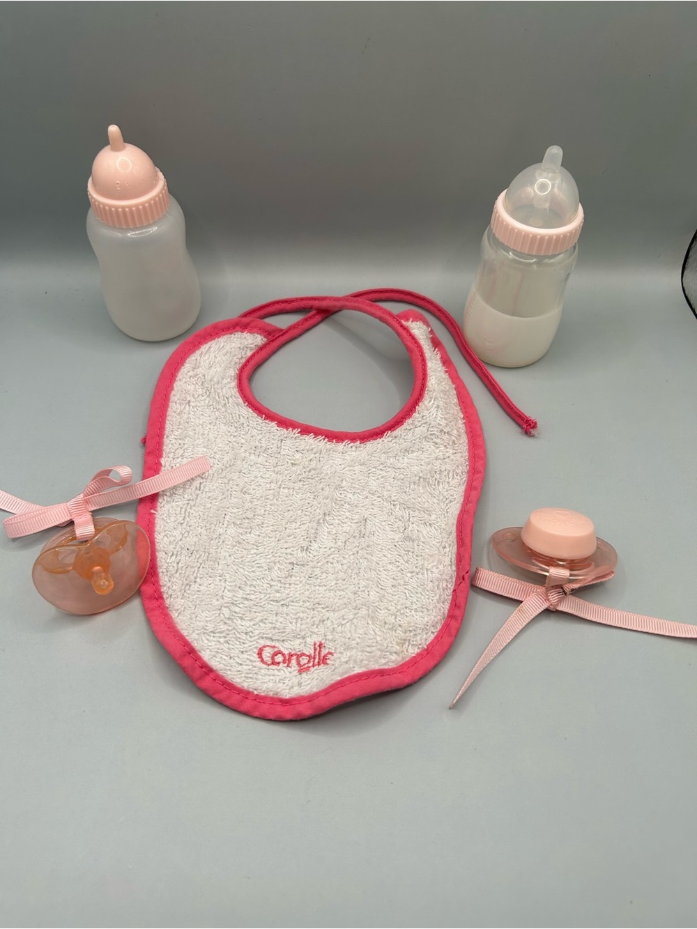 Corolle Baby Doll Accessories Bib Magic Disappearing Milk Bottle Pacifier Lot